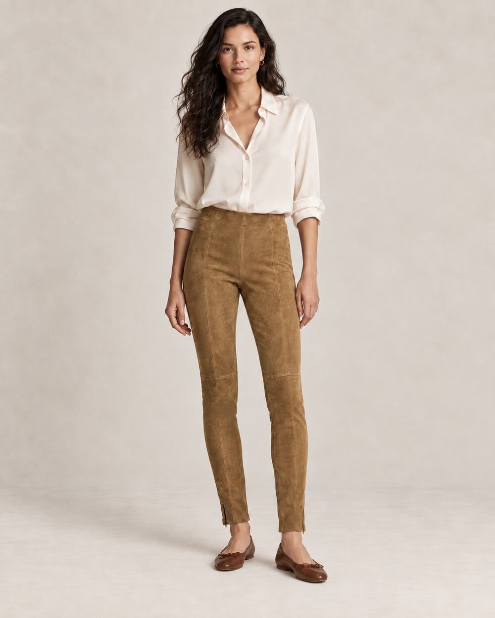 Polo Ralph Lauren Lambskin Suede Pant Taupe Brown Medium